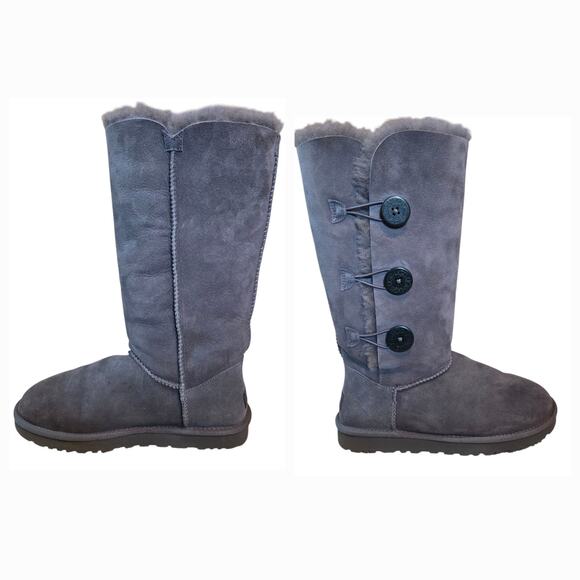 UGG Australia Baily Button Triplet Tall Boots in gray. Size 9 Suede Sheepskin - Picture 5 of 12